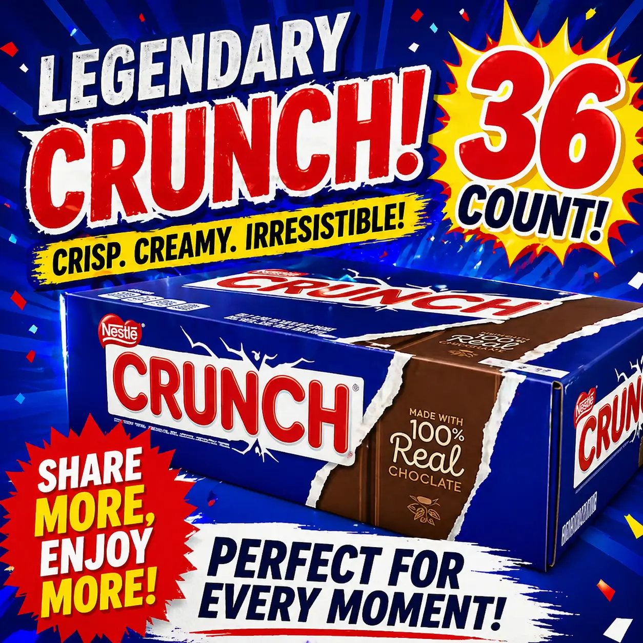 Nestlé Crunch Milk Chocolate Bar 36 Count  Crispy Crunchy Chocolate Bars | Individually Wrapped Classic Candy for Parties & Sharing