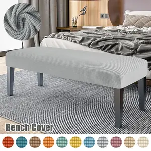 Corn Fleece Stretch Bench Cover | Full Wrap Non-Slip Stain Resistant Easy Care Long Bench Seat Protector Elastic Furniture Protector for Home Entryway Dining Room