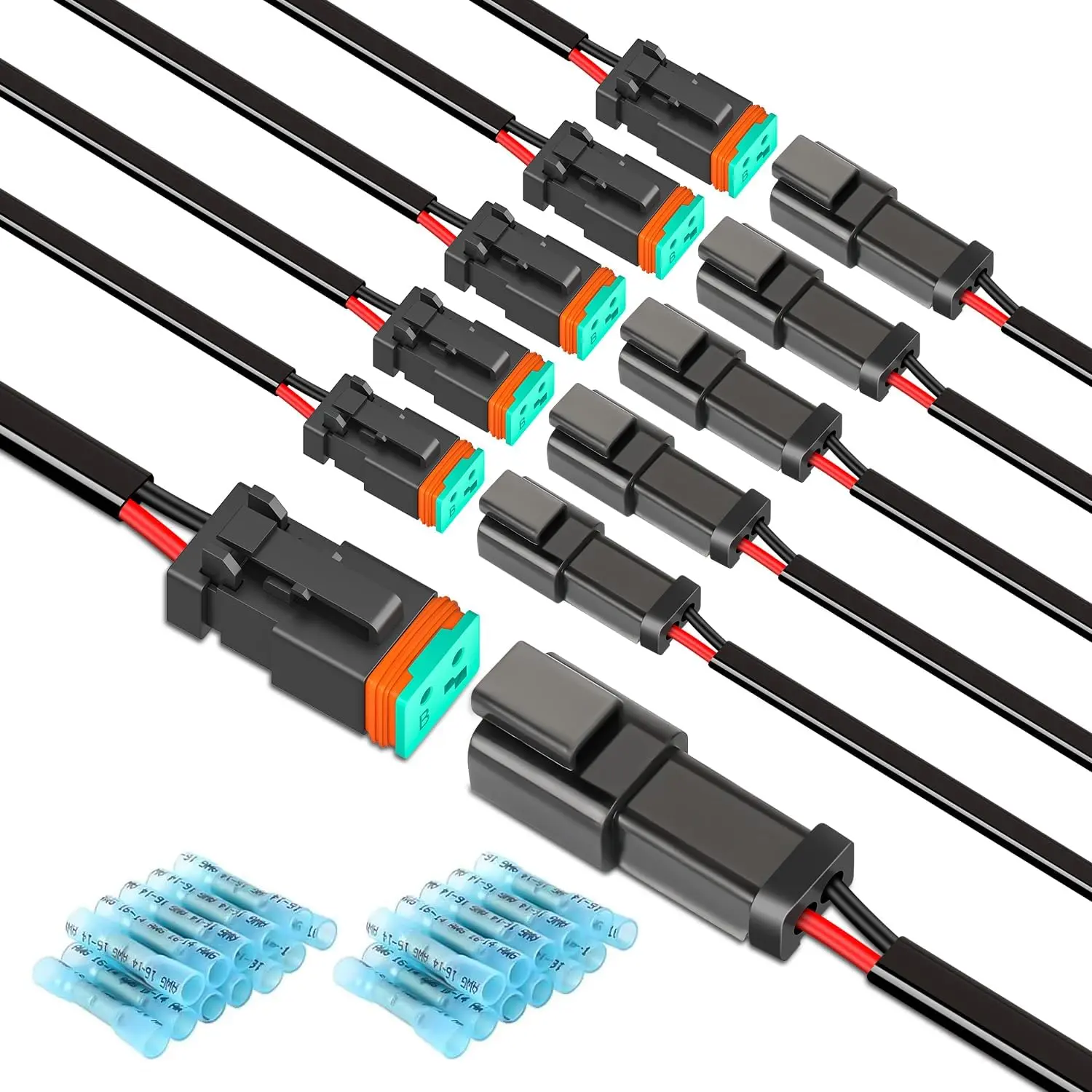 Nilight 2-Pin DT Quick Connectors, 16AWG 6 Kits Male & Female Waterproof Protective Plug&Play Electrical Connectors with Heat Shrink Butt Terminals, Durable Reliable LED-Compatible for Automotive Cars, Marine Boats, Durable Reliable Connectors