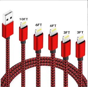 iPhone Charger Cable MFi Certified 5 Pack 3/3/6/6/10FT Lightning Fast Charging High Nylon Braided USB Cable Data Sync Compatible with iPhone 14 13 12 11 Pro Max XS MAX XR XS X Plus iPad AirPods
