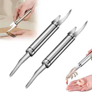 5 In 1 Multifunctional Shrimp Line Fish Maw Knife, Stainless Steel Shrimp Deveining Tool Fish Scale Remover, Portable Shrimp Deveiner Tool and Peeler, Oyster Shucking Knife for Kitchen(2pcs)