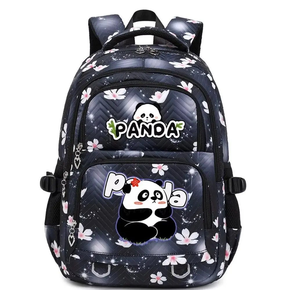 Cute Panda Flower Printing Backpack Canvas School Bag Travel Bag Laptop Bag Daily Backpack Korean Trendy School Bag