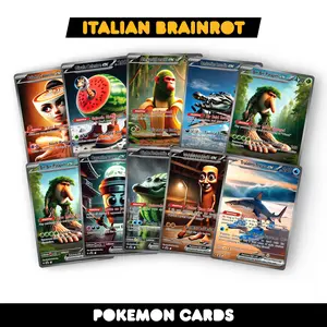 Italian Brainrot Pokemon - Custom Holographic Fan-Art Cards - Hilarious Affordable Gift for Meme & Pokemon Fans Collectible Booster Packs Guaranteed Booster Packs