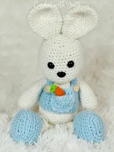 Handmade Crochet Amigurumi Bunny Plush – White Stuffed Bunny with Light Blue Top Nursery Decor (15–16 in)