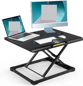 Height Adjustable Standing Desk 26” Wide Sit to Stand Converter Stand Up Desk Tabletop Workstation for Laptops Dual Monitor Riser Black