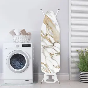White Marble Print Ironing Board Cover Durable Stain Resistance Insulated Ironing Board Dust Cover with Elastic Edge Ironing Board Protector Home Decor for Men Women Ironing Accessories Heat Reflective
