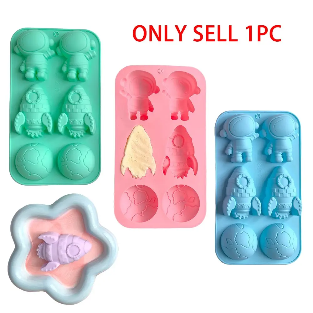 1pc 6-Hole Astronaut Earth Shape Silicone Mold, DIY Candle Soap Gypsum Mold, Cake Baking Mold, Creative Crafting Tool, Silicone Molds For Crafts