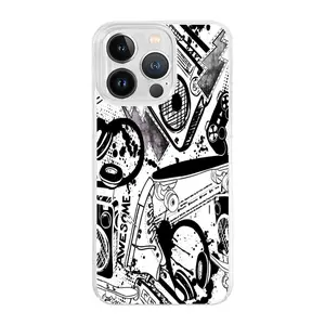 Doodle music-32 iPhone15 pro max Black White Street Graffiti Phone Case, Retro Urban Comic Style Shockproof Cover