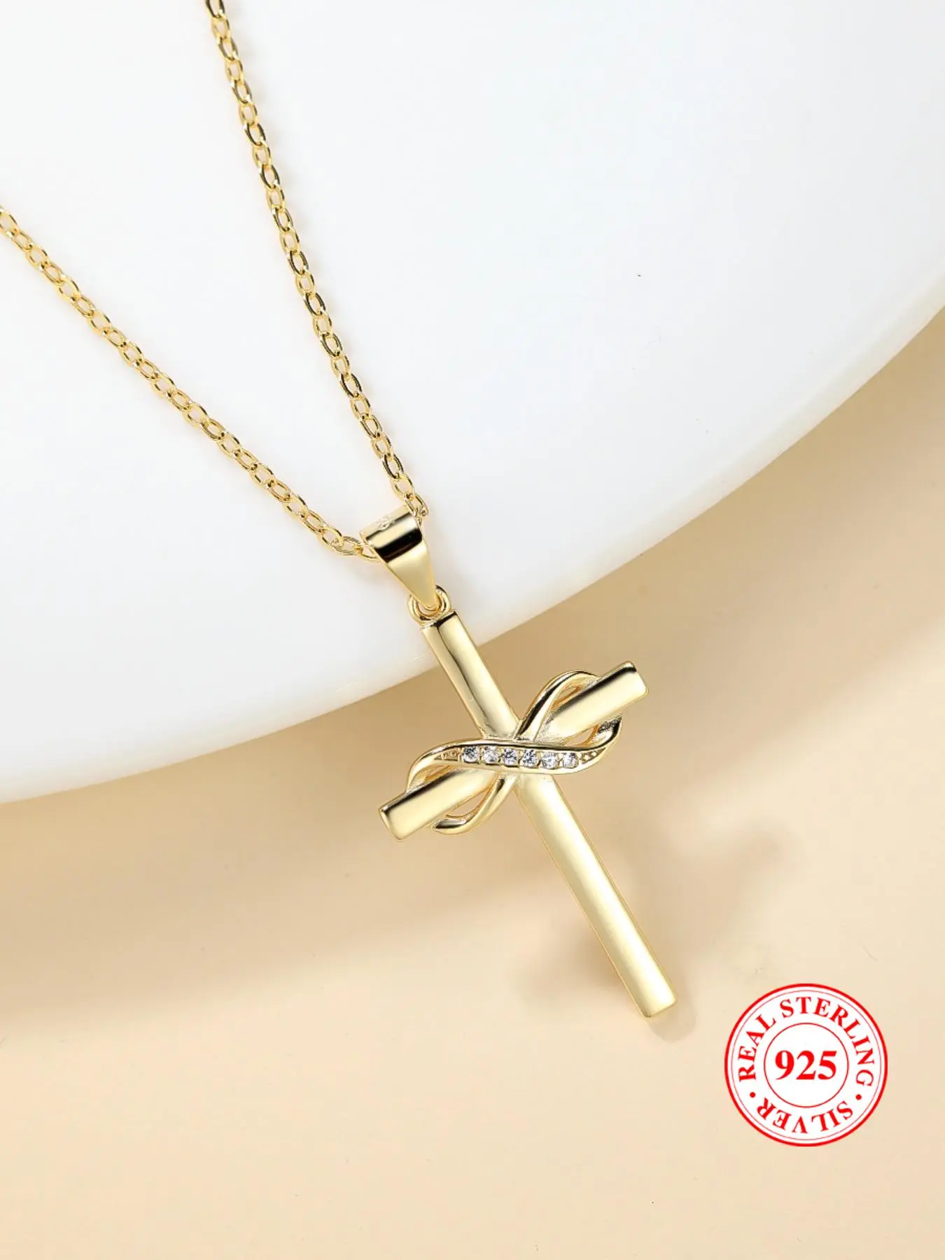 S925 Sterling Silver Infinity Cross Pendant Necklace, Elegant Women's Stackable Clavicle Chain Necklace, Dating Gift for Women & Men