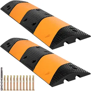 【DealsForYouDays】VEVOR Rubber Speed Bump 2 Pack 2 Channel Speed Bump Hump42\" Long Modular Speed Bump Rated 22000 LBS Load Capacity40.2 x 11.8 x 2.4 inch Garage Speed Bump for Asphalt Concrete Gravel Driveway