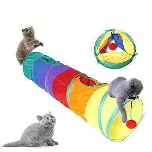 Interactive Cat Tunnel Toy with Hanging Ball, Foldable Polyester Fiber Tube, Bright and Fabric Design, Fun Pet Activity Channel
