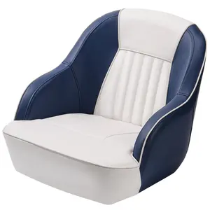 Pontoon Boat Seat - Captain's Bucket Seat With Thickened Sponge Padding, Fishing & Sightseeing, 1-Piece，Blue/White