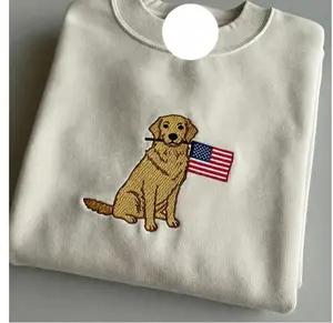 Golden Retriever Holding Flag Embroidery Shirt, Patriotic Hoodie, 4th of July Sweatshirt, Dog Lover USA Tee, Independence Day T-Shirt