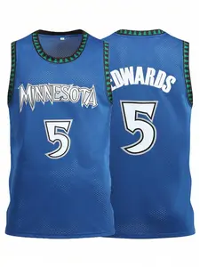Atonmore Men's Basketball Jersey, #5 Blue, Embroidered & Stitched Basketball Singlet, Sleeveless Sports Top