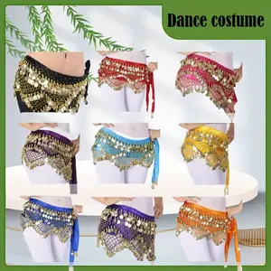 Belly Dance Hip Strap Tassel Scarf Shiny Coin Belt for Performance and Practice Women's Elastic Glitter Scarf