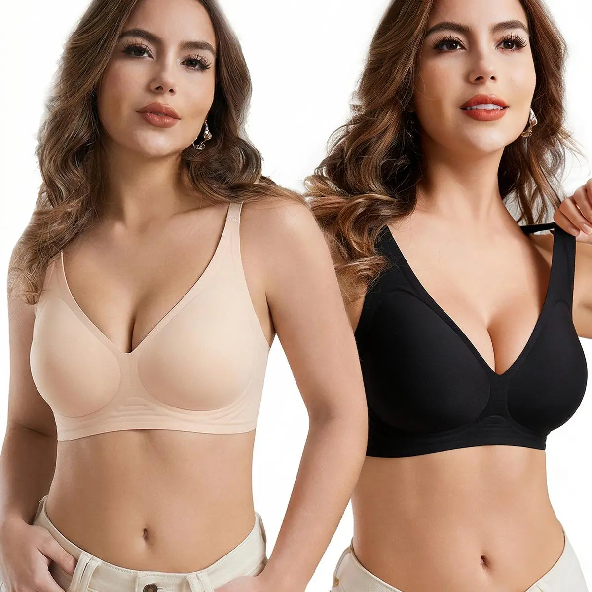 Jelly Support Wirefree Bra for Women, Seamless Full Coverage Bralette with Side Support for Lounge & Everyday Comfort, Essential Bra, Solid Color Bra