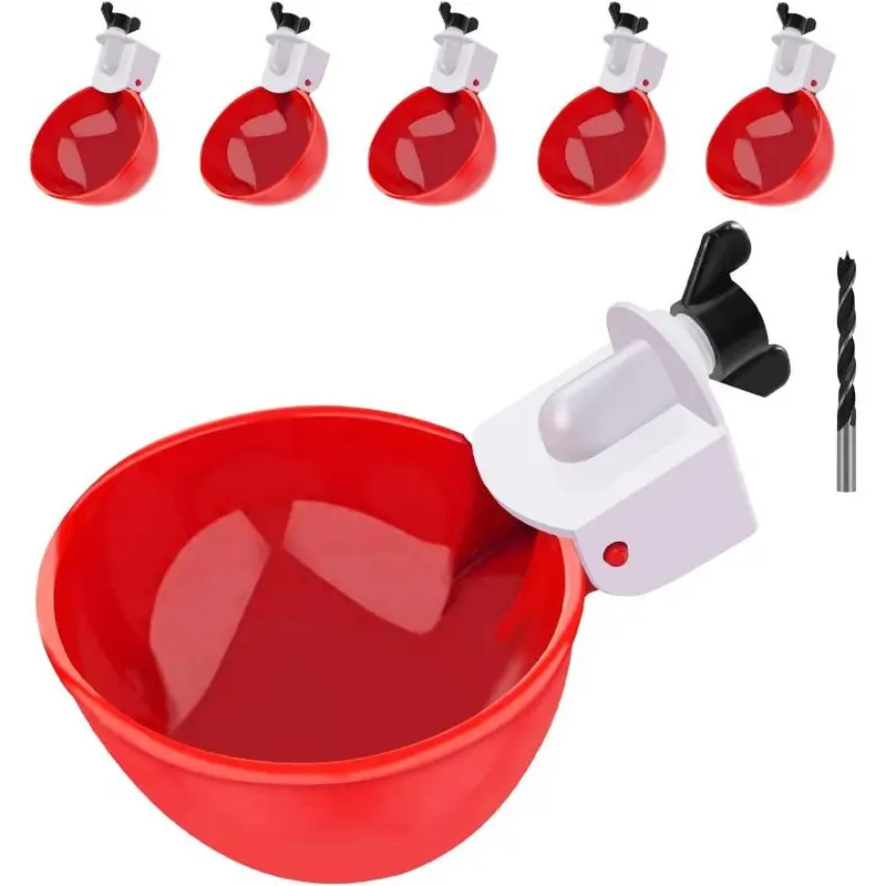 Chicken Waterer Cups 6 Packs Large Automatic Water Cups with Fitting for Poultry, Duck, Goose, Turkey with Mounting Hole Opener DIY Feeder Kit - Bowl Feeding petlovers