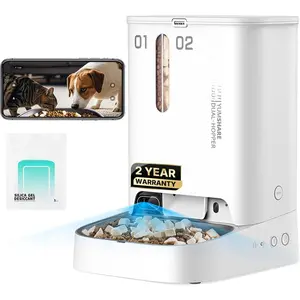 Automatic   Feeder with Camera, AI- Motion Capturing, 1080P  Video with Night Vision, 2.4G WiFi Pet Feeder with 2-Way Audio, Dual Hopper  Dispenser with Desiccant