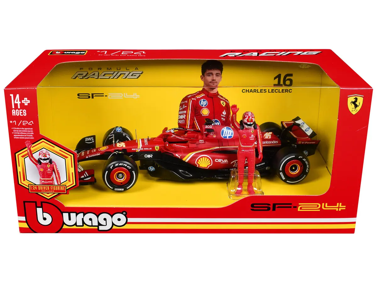 Ferrari SF-24 #16 Charles Leclerc Formula One F1 World Championship (2024) w/Driver Figure "Formula Racing" 1:24 Diecast Model Car by Bburago