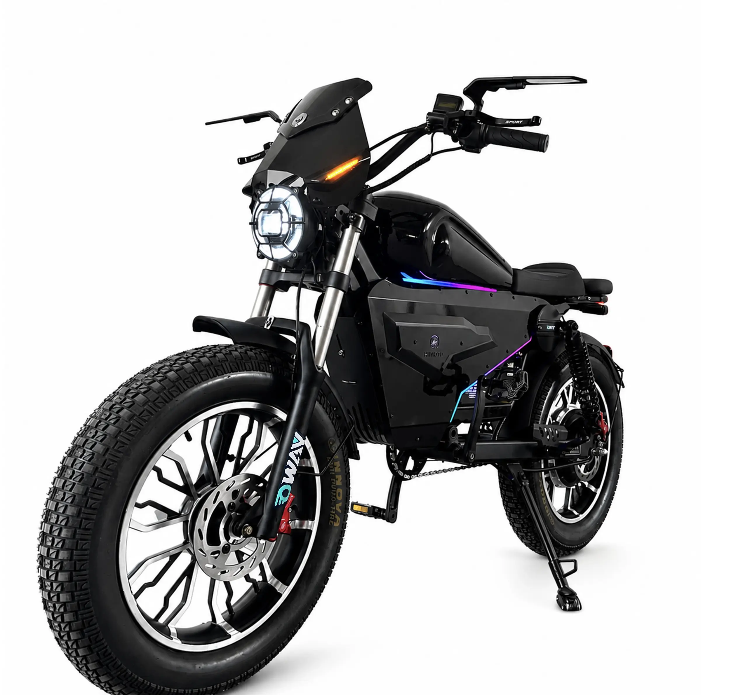 3000W Electric Fat Tire Bike, 60V 50Ah Long Range Cruiser E-Bike with High-Strength Aluminum Alloy Wheels, RGB LED Battery Armor, Lockable Tank Bag, 4-Piston Hydraulic Brakes, Nitrogen Suspension & Bluetooth Speaker