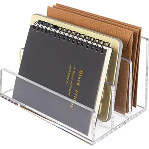Acrylic Mail Organizer File Sorters for Desk, 3-Section Laddered Desktop Vertical Letter Holder, Workspace Desk Organizer