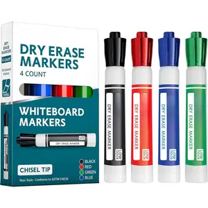 Dry Erase Markers Chisel Tip, Whiteboard Markers 4 Pack Assorted Colors, White Board Marker Dry Erase Red, Blue, Green, Black White Board marker Low Odor for Teachers and Students