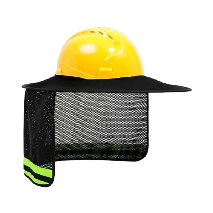 Hard Hat Sun Shade Visor - High Visibility Full Brim Neck Shield with Reflective Strip, Mesh Fabric, Cooling Ventilation, UV Blocking Sun Protection - Construction Workers' Work Safety Helmet Accessory for Summer Outdoor Use