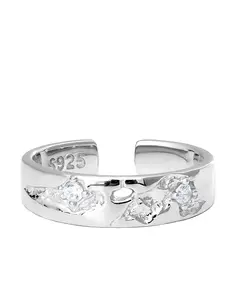 Unique Personality Cold Minimalist Style, High-End Zircon Embedded Broken Bead S925 Pure Silver Open Ring for Women