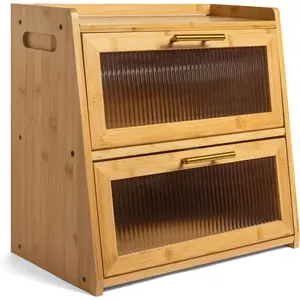 Bread Box for  Countertop, Large Dual-Layer Breadbox Provides Double the Bread Storage Space, Holds Multiple Loaves, Durable & Beautiful with Frosted  Panels