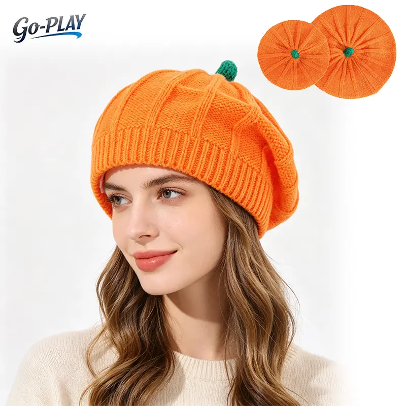 Family Matching Pumpkin Beret Hat, Cute Halloween Pumpkin Knit Beanie, Mommy and Me Fall Winter Warm Hat, Cozy Crochet Beret Cap, Trendy Autumn Holiday Costume Accessory, Soft Stretch Pumpkin Hat for Family Photos, Halloween Party Dress Up Gift