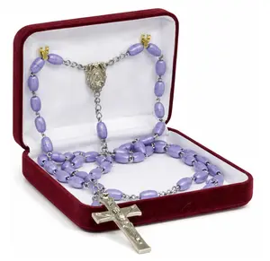 Novel Box Burgundy Communion Keepsake Rosary Box 3.25x2.5x1 Inches White Inside - Rosary Storage Jewelry Unique Gift - Religious Rosary Box for Women, Family & Friends