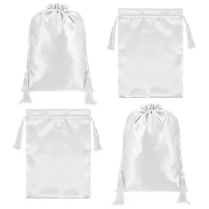 4Pcs Satin Wig Storage Bags with Drawstring Tassel – Silk Hair Extension Organizer for Wigs Bundles & Salon Travel Use Smooth Polyester Material Ideal for Home Salon & Travel - Set