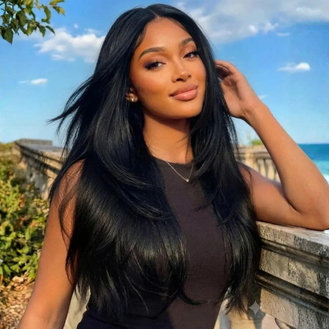 【24''=$129 】Sunber 13x4 HD Lace Front Wigs Layered Cut Slight Yaki Straight Wigs With Drawstring Pre Bleached Tiny Knots Glueless Ready To Wear Natural Black Wigs DealsForYouDays