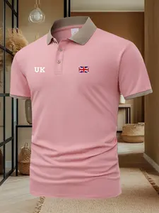 Men's Summer Polo Shirt Uk Pattern, Casual Short Sleeve Turn-Down Collar Top, Fashion Daily Wear Gift, Stylish Men's Clothing
