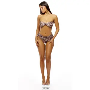 Forplay Wild Getaway Bandeau 2-Piece Zebra Print Bikini Set - Tan Combo