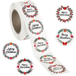500 count Merry Christmas Stickers for Envelopes, 1 Inch Circle Adhesive Christmas Labels Holiday Stickers Round Xmas Tag Envelope Seal  for Christmas Greeting Card, Presents and Gifts (1 in)