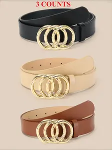 Women's Minimalist Ring Buckle Belt, Casual Solid Color Pu Leather Belt, Fashion Belt for Party, Daily Clothing Decor, Casual Dress Belt, Trendy All-match & Exquisite Belt for Gift