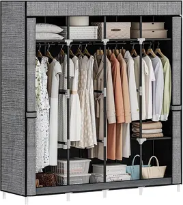 67 Inch Closet Wardrobe, Clothes Storage Organizer for Hanging Clothes with Cover, 4 Hanging rods, 9 Storage Shelves, Portable Closet for Bedroom 67 x 16.5 x 66 Inches, Starry Sky Grey
