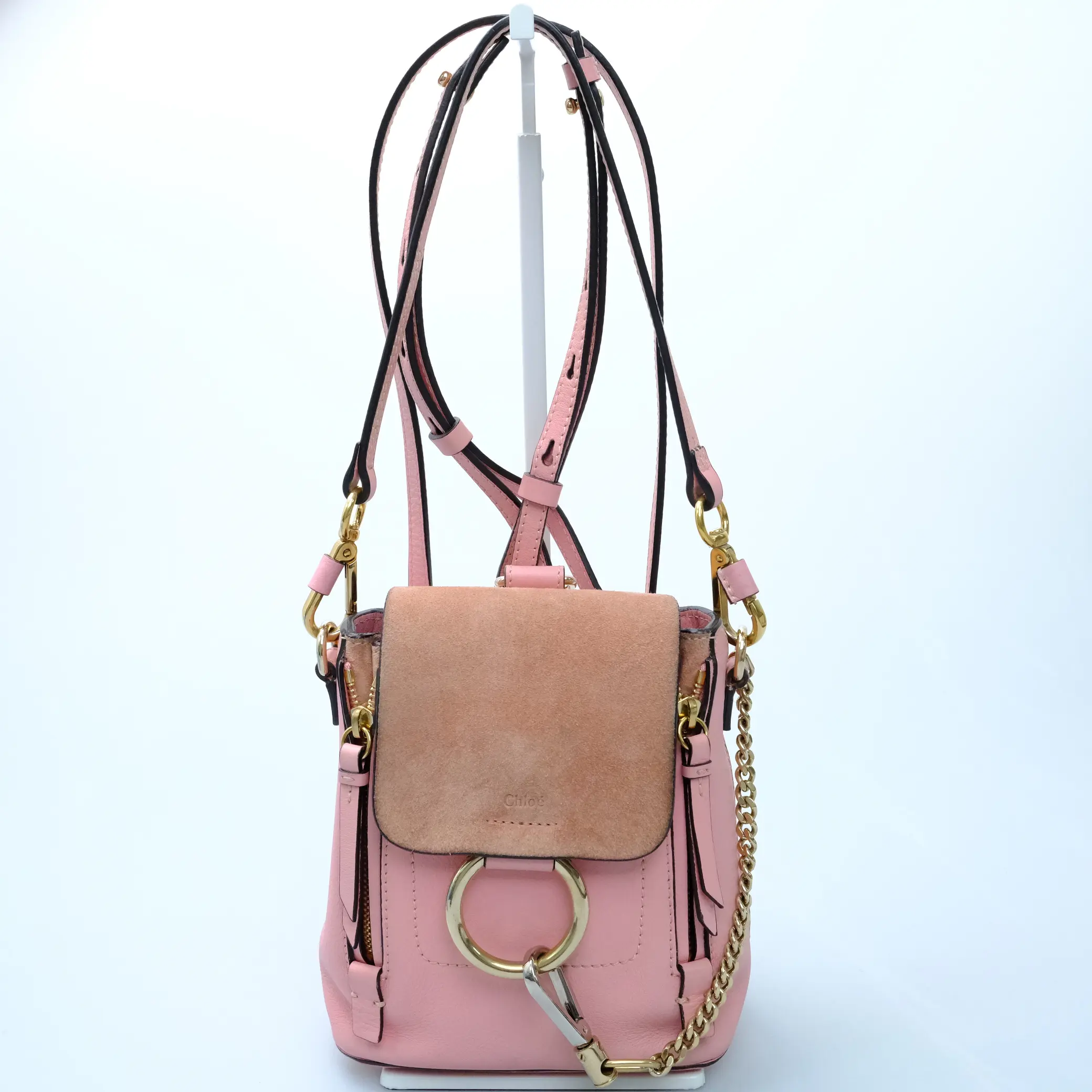 Pre-owned Chloé Faye Mini Pink Suede and Calfskin Backpack