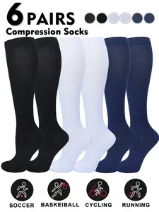 Compression Socks for Men & Women, 20-30mmhg Knee High Design, Running Performance Recovery, 6 Pairs for Circulation Support, Compression Athletic Socks