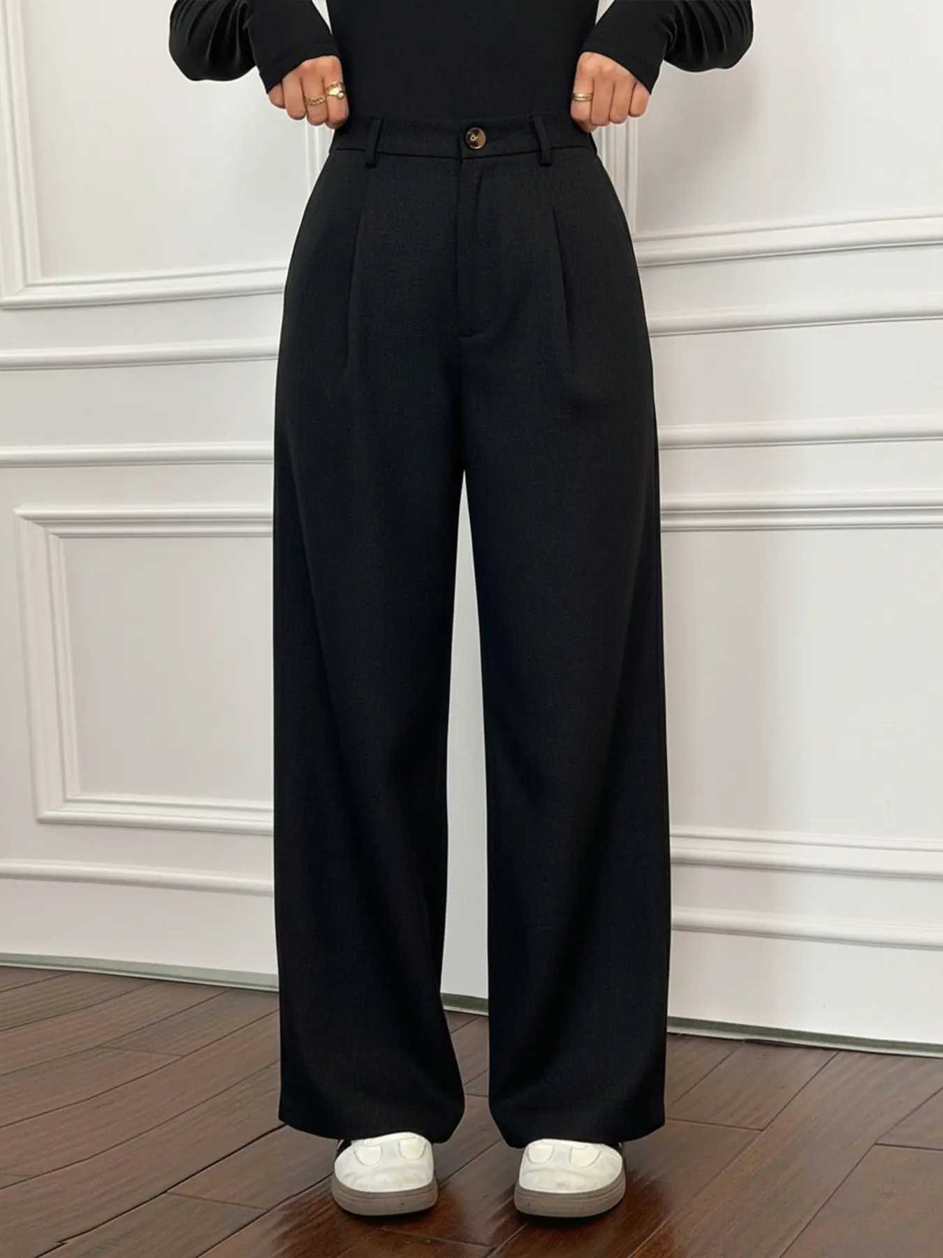 Women's Wide Loose Straight Leg Dress Pants Casual, Formal Commuter Workwear, Basic Fit Solid Color Elastic Waist Stretchy Suit Pants Pull on High Rise Business Commuting Office Trousers Work Formal Occasion Bottoms Womenswear