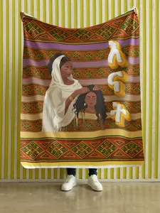 Ethiopian Hair Braiding Illustration Velveteen Plush Blanket | Cultural Pattern