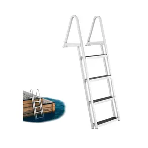 GARVEE Heavy-Duty 4-Step Aluminum Dock Ladder, Aluminum Swimming Ladder With 350LB Capacity, Non-Slip Treads, Quick-Release Buckles, and Saltwater-Resistant Design for Pontoon, Pool, Lake, and Marine Use
