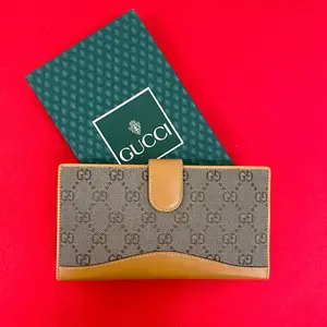 Pre-owned GUCCI Calfskin Small Leather Goods GG Supreme Canvas Leather Long Wallet