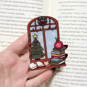 Cozy Christmas Reading Window Kindle Grip Winter Phone Grips Compact Durable Magnetic Stand Cellphone Smartphone Stick MagSafe Compatible Adapter Ring Included Multi-functional Secure Handling Stand for Videos Video Calls