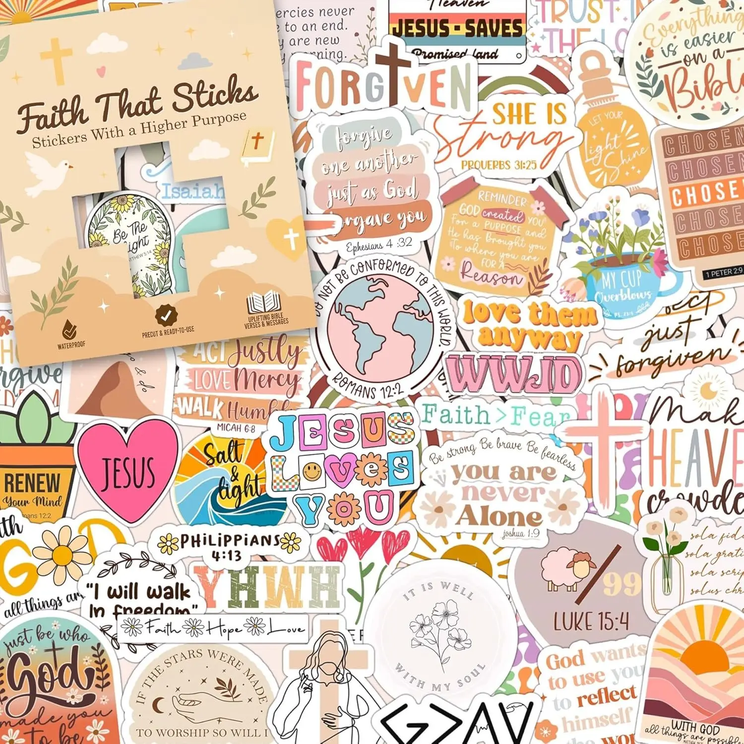 225 count Christian  Verse Stickers by  - Inspirational Journaling & Study Stickers for Water Bottles, Laptops, Notebooks & Scrapbooking -