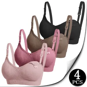 4pcs Nursing Bras For Breastfeeding Moms Front Closure Convertible To Standard Bras With Removable Pads Soft Comfort Fit Adjustable Straps Maternity Postpartum Essentials Breastfeeding Bra For Pregnant Women