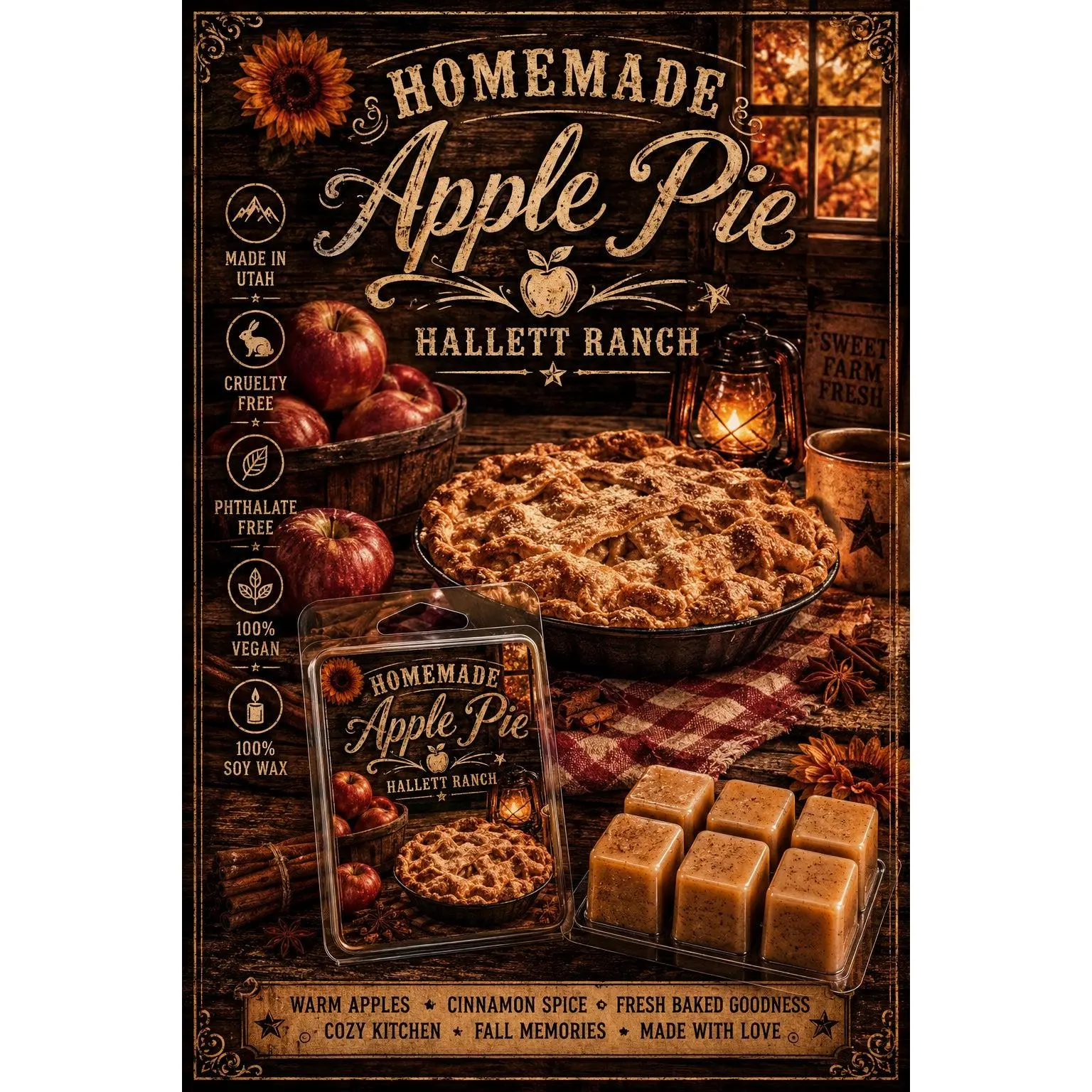 Homemade apple pie wax melt