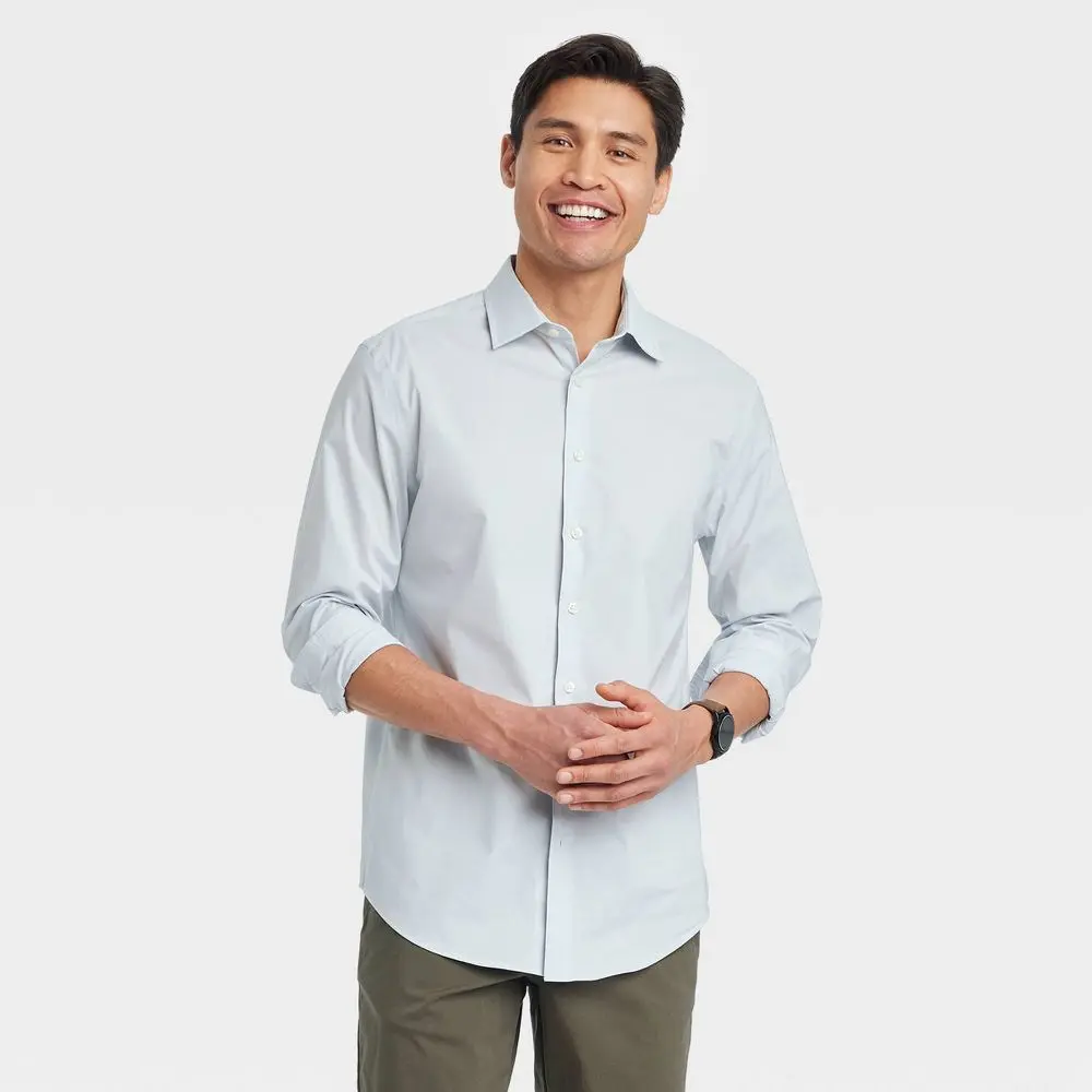 Men's Performance Long Sleeve Button-Down Dress Shirt - Goodfellow & Co Gray XL