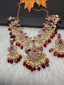 Peacock Color Stone Guttapusalu Short Necklace